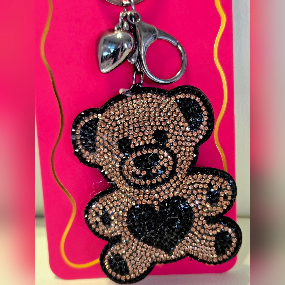 NEW Studio Black and Gold Teddy Bear Bag Charm / Keychain 6 Inches New With Tags